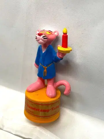 Bully 핑크 팬서 PVC 피규어 1983년 스탬프 받침대 포함