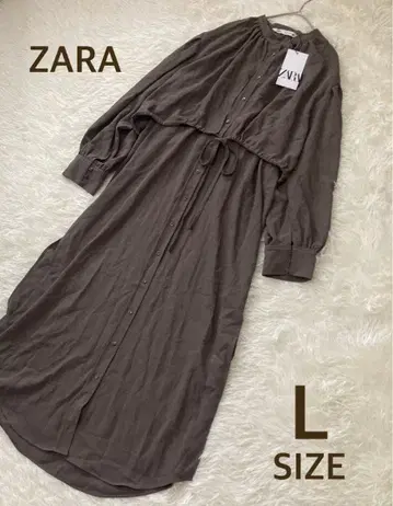 새상품 ZARA 레이어드 셔츠 원피스 롱 기장 카키 큰 사이즈 L