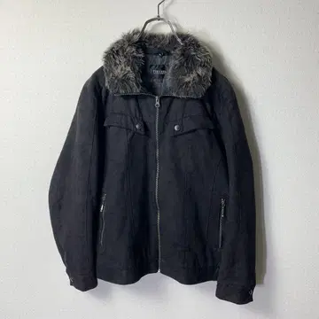 00s y2k 퍼 하이넥 스웨이드 지퍼 자켓 L 블랙