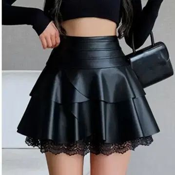 플레어 미니스커트 블랙 L 사이즈 레이스 부착 새상품