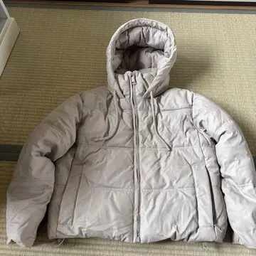 후드 부착 라이트 그레이 합성 피혁 자켓