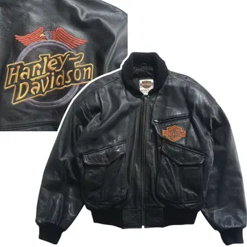 Harley Davidson HD-B5 소가죽 백 로고 자수 자켓