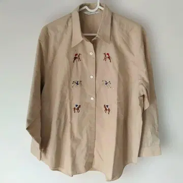 Gsenbarg 폴로 말 자수 베이지 긴팔 셔츠