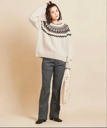 BY 유나이티드 애로우즈 인기 내추럴 페어아일 크루넥 니트 풀오버