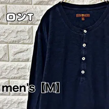 긴팔 T셔츠 버튼 T셔츠 롱T 남성용 M 네이비 D106