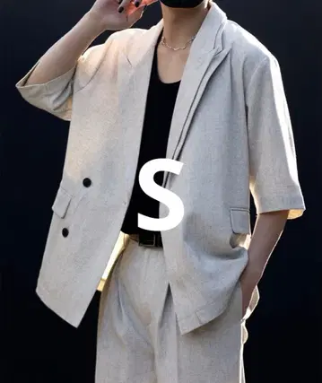 [ CLEL ] 린넨 블렌드 더블 라펠 반팔 테일러드 자켓 S