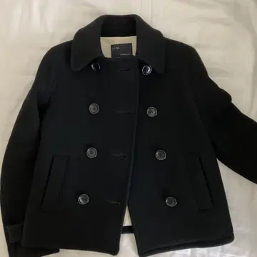 블랙 더블 브레스트 피 코트