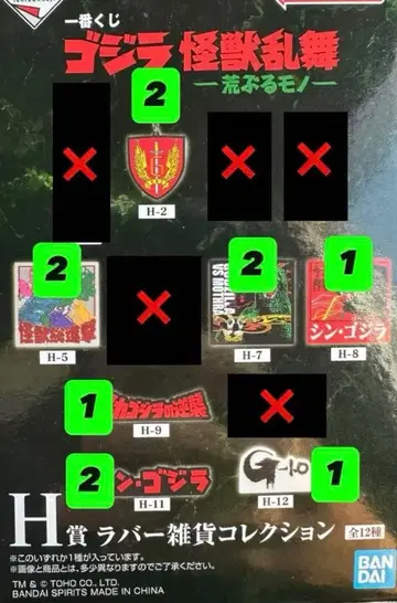 고질라 제일복권 괴수난무 날뛰는 것 H상 러버 잡화 컬렉션