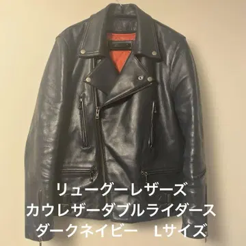 류구 레더 카우 레더 더블 라이더스 자켓 네이비