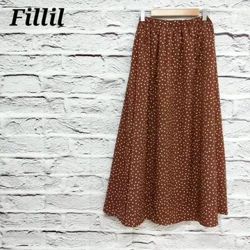 R5071 피릴 롱 플레어 스커트 도트 무늬 허리밴딩 브라운