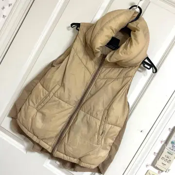 베이지 후드 부착 다운 베스트 M