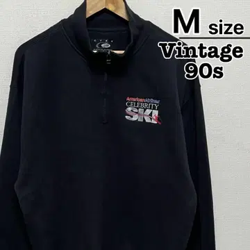 90s USA 구제 의류 하프 지퍼 맨투맨 M 블랙 검정 자수 기업 로고