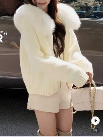 shein 퍼 후드 니트 M 사이즈 화이트 애프리콧