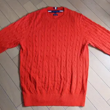 남성용 TOMMY HILFIGER 오렌지 케이블 니트 S