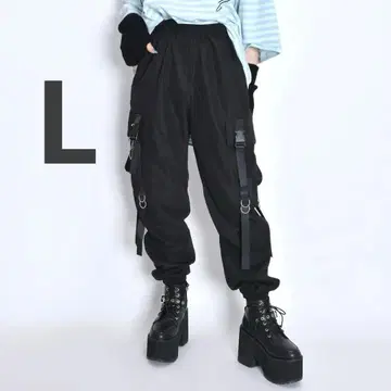 벨트 체인 블랙 카고 팬츠 L