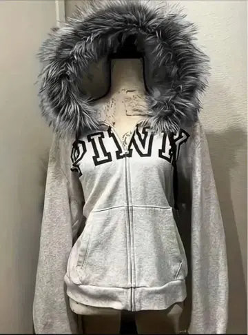 PINK 그레이 퍼 달린 집업 후드티