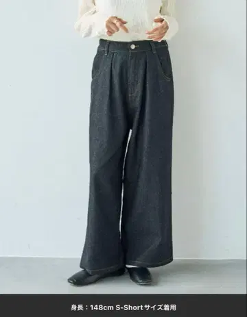 mil 데님 와이드 턱 팬츠 M-short 인디고 블루