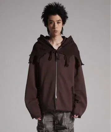 GRANCY / Knit Layered Design Zip Hoodie