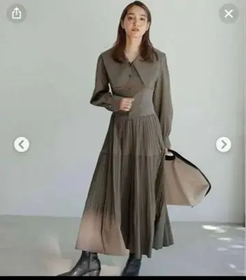 올리브 그린 긴팔 셔츠 원피스