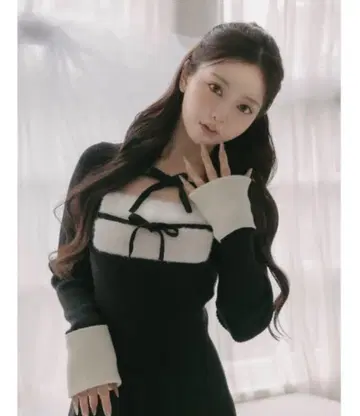 Darich 리본 퍼 플레어 니트 미니 원피스 free