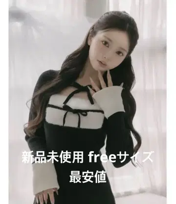 Darich 리본 퍼 플레어 니트 미니 원피스 free