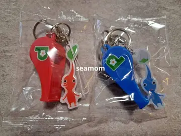 일본 미발매 닌텐도 피크민 휘슬 키링 빨간색 파랑 세트