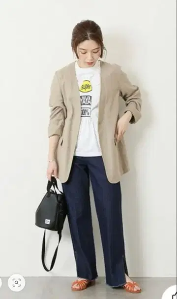 저널 스탠다드 MANTECO 코튼 린넨 노카라 자켓 베이지