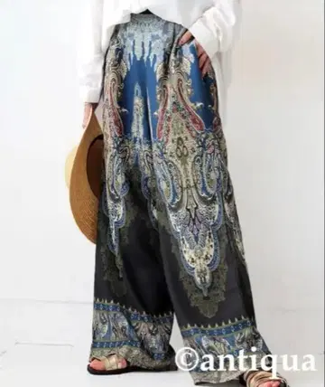 허리 80cm 안티카 패턴 팬츠 페이즐리 무늬 와이드 팬츠 프리 사이즈