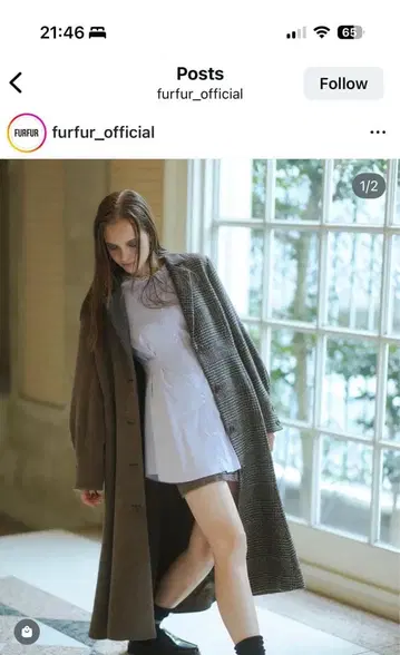 FURFUR 그레이 계열 롱 코트 울 혼방 비대칭 체크 무늬