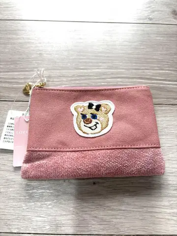 LOVERARY 곰 자수 파우치 핑크