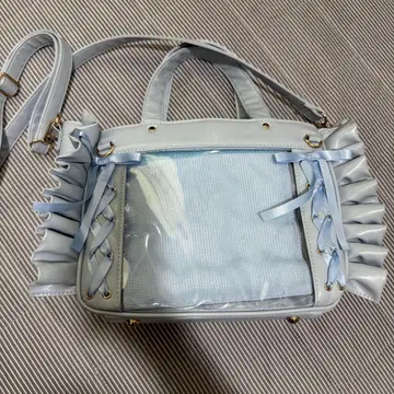 WEGO 이타백 반짝임 레이스 숄더 화이트 블루 스카이블루