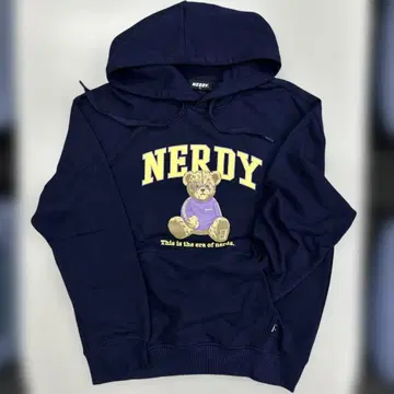 NERDY 후드티 테디베어풍 프린트 네이비 후디 널디