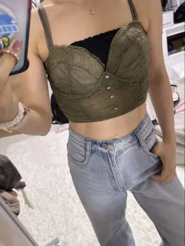 PEACH JOHN 올리브색 레이스 뷔스티에