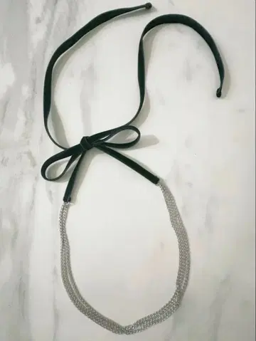 핸드메이드 벨벳 리본 x 체인 목걸이