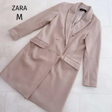 새상품급 ZARA 롱 코트 체스터 코트 핑크 베이지 M