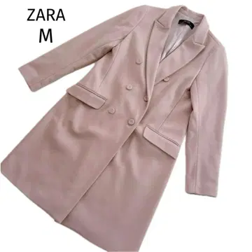 한정 할인 새상품급 ZARA 롱 코트 체스터 코트 핑크 베이지 M