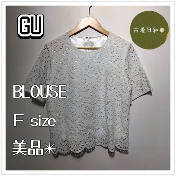 [ 새상품급 ] vintage GU 자수 블라우스 아이렛 레이스 화이트