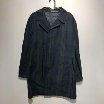 노브랜드 다크 그린 체크 롱 코트 여성용 구제 의류