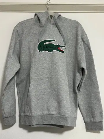 Lacoste 악어 자수 그레이 후드티