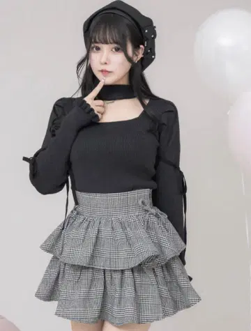 pium 초커 목걸이 라메 니트 블랙