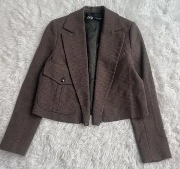 ZARA 크롭 자켓 브라운 체크 무늬 새상품급