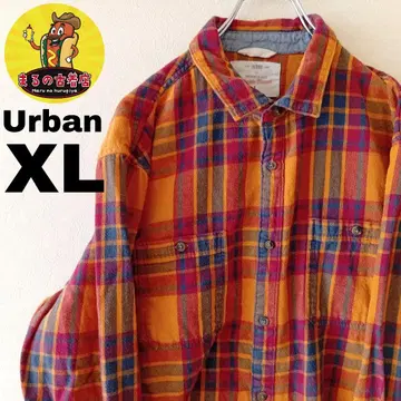 USA 구제 의류 Urban 플란넬 셔츠 XL 오렌지 레드 체크