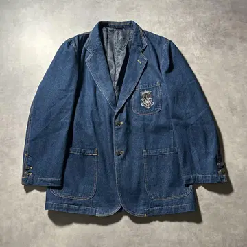빈티지 원포인트 로고 데님 유로 테일러드 자켓 레트로