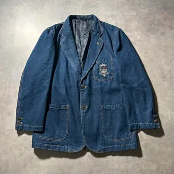 빈티지 원포인트 로고 데님 유로 테일러드 자켓 레트로