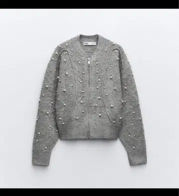 ZARA 모조 진주 니트 가디건 S 그레이