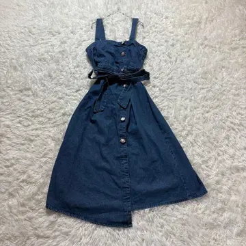 데님 원피스 은색 버튼 롱 원피스
