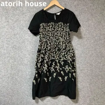 atorih house 블랙 자수 티셔츠 원피스