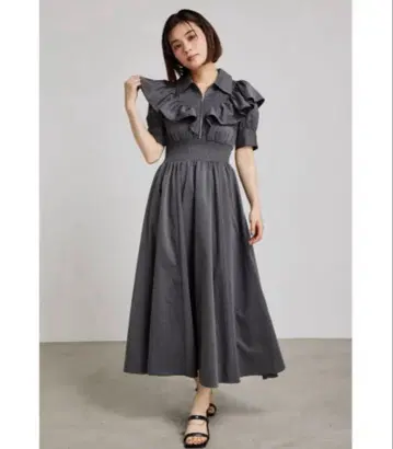 rienda 프론트 지퍼 하프 슬리브 셔츠 원피스