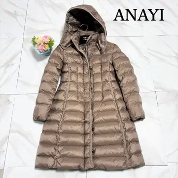 ANAYI 후드 부착 베이지 롱 다운 코트