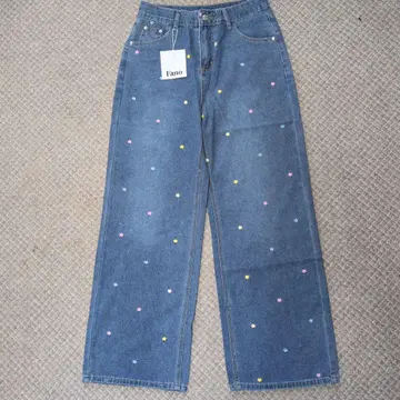 Fano Studios 꽃무늬 자수 데님 와이드 팬츠